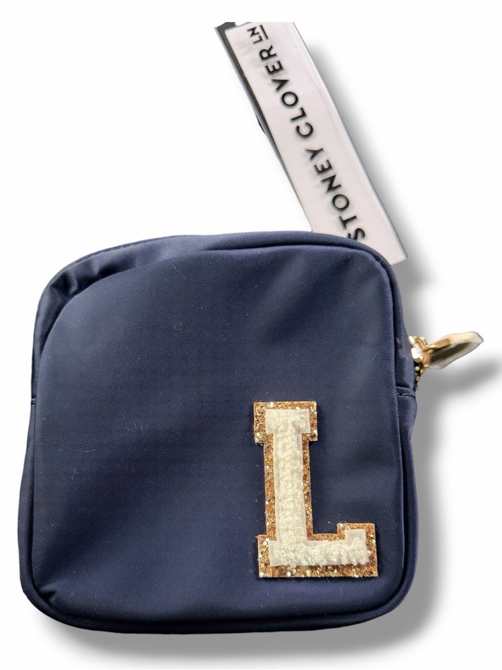Stoney Clover Lane Mini Pouch Glitter Varsity “L” NWT Sapphire